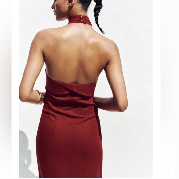 Zara NWT linen blend halter midi dress red 3379/723 - Picture 7 of 12